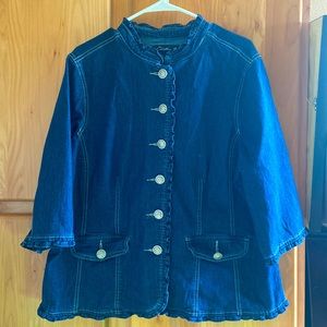 2X Christiana Zinn Dark Denim Jacket with Ruffled Trim